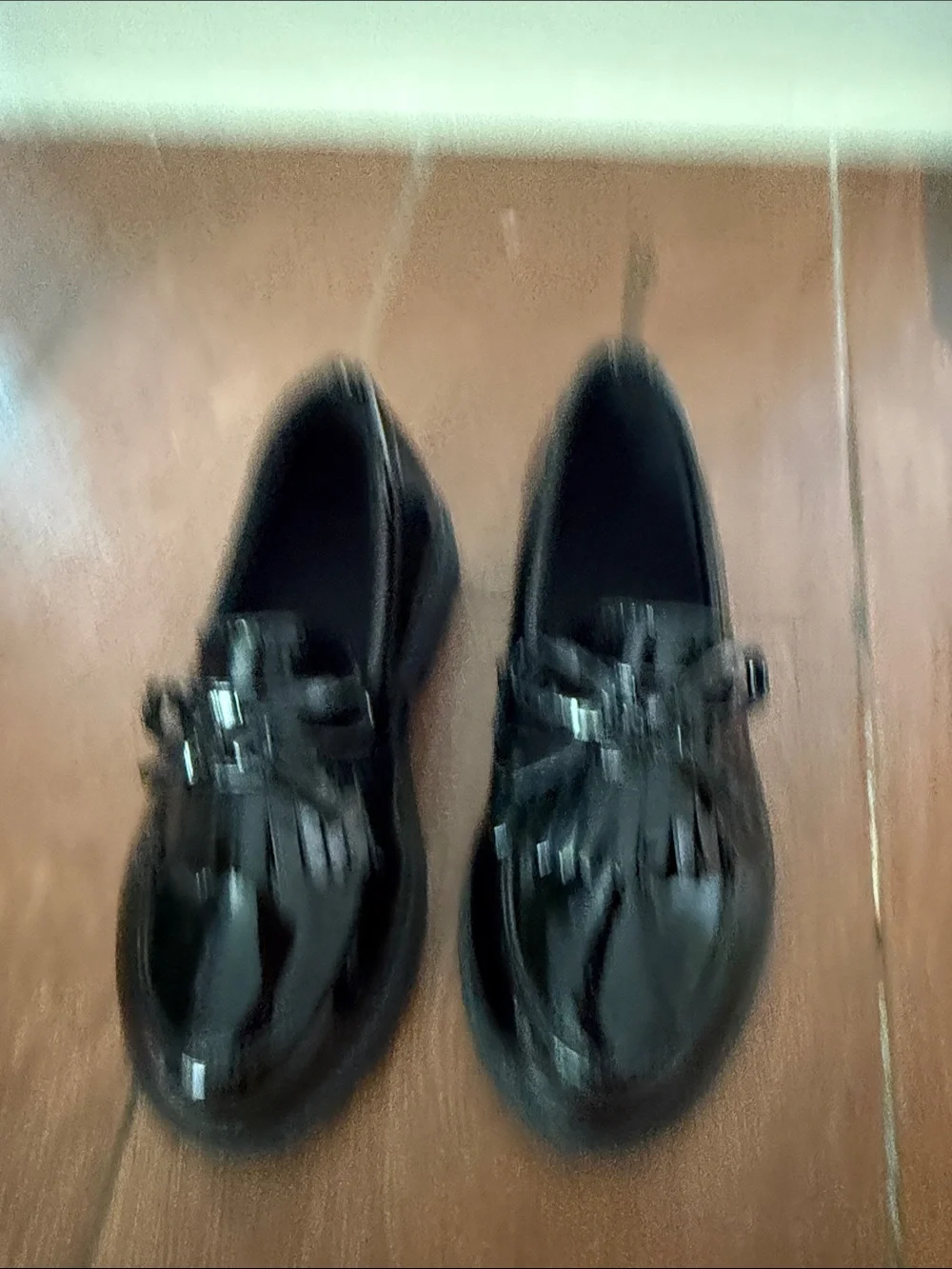 NEW Kids Black Patent Loafers with Fringe and Bow